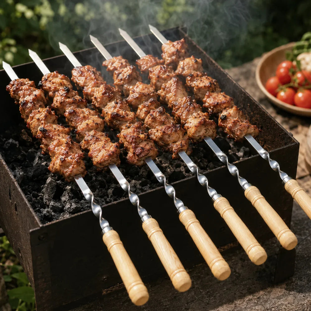 Grillspyd i Rustfrit Stål med Træhåndtag – 6-pak